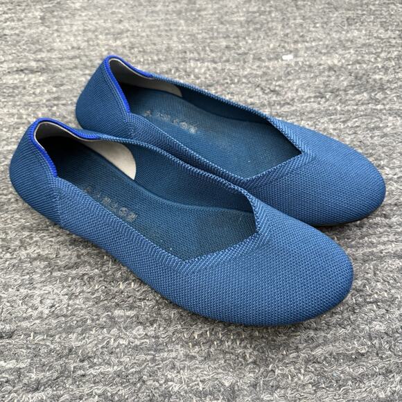 Rothys Flats 8.5 Blue Round Toe Knit Washable Work Teacher Shoes Ballet Career - Picture 1 of 11